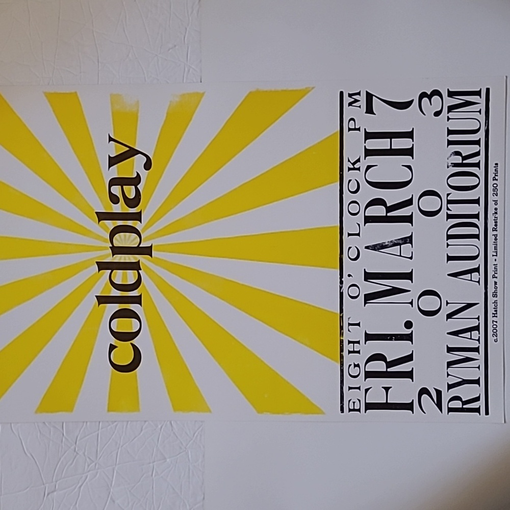 COLDPLAY 2003 Concert Poster Ryman Auditorium (2007 Hatch Show Limited Edition)